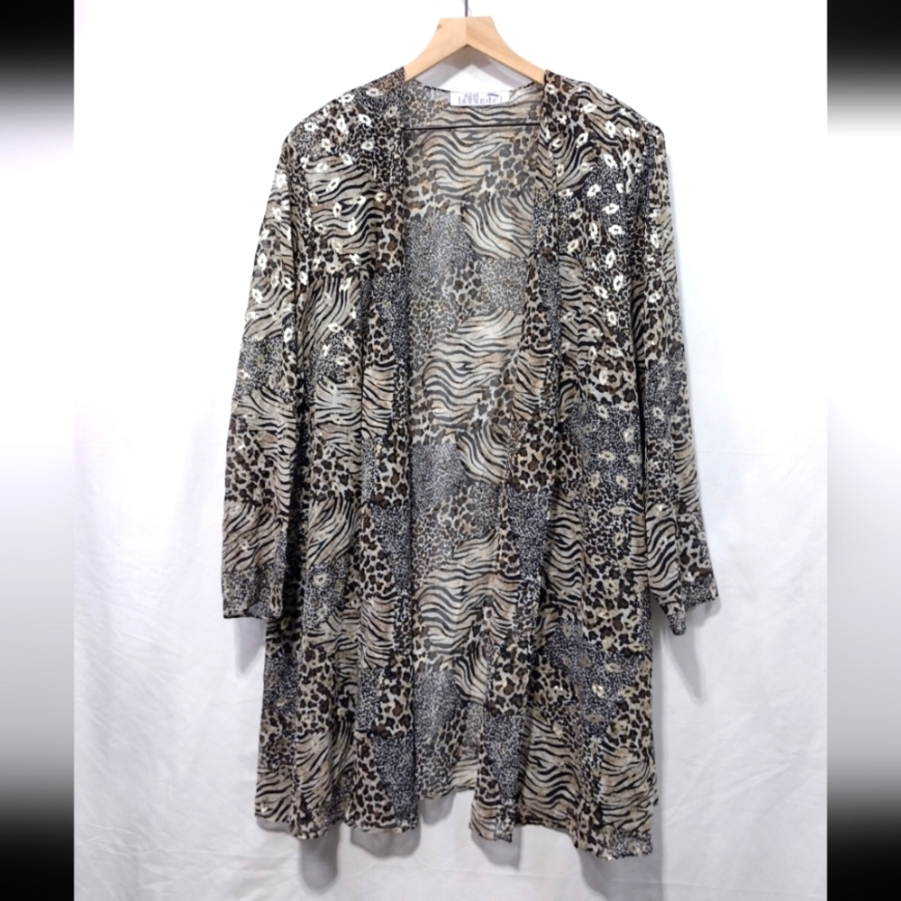 Vintage Lavender Animal Print Kimono Women's OS Tan Retro 90s Y2K Beach Vacation